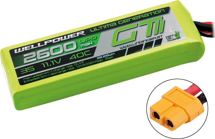 Produktbild Wellpower LIPO AKKU ULTIMA GT II 2600 mAh / 11,1 Volt 3S 40/80C CH5/8 XT-60 (11.10 V, 2600 mAh)