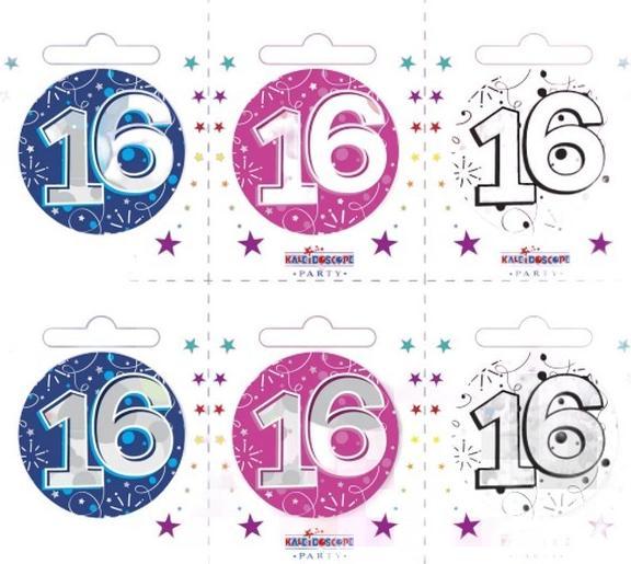 Actual product image Kaleidoscope 16th Birthday Badge Set (Pack of 6)