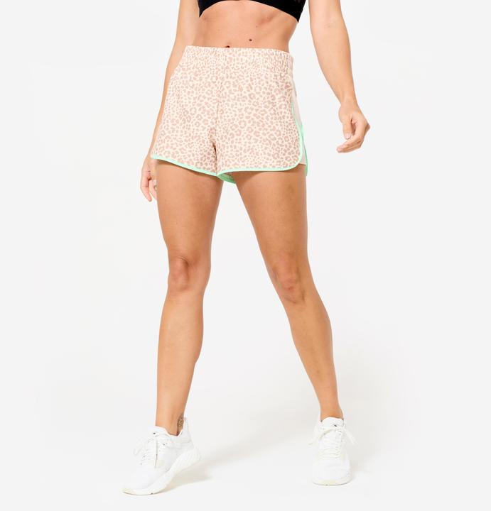 Produktbild Domyos Shorts kurz leicht - beige/grün Leo-Print (S)