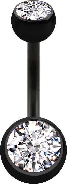 Star Piercing Banane schwarz mit zwei Kugeln Kristall silber (ohne Messing, Titan G23)
