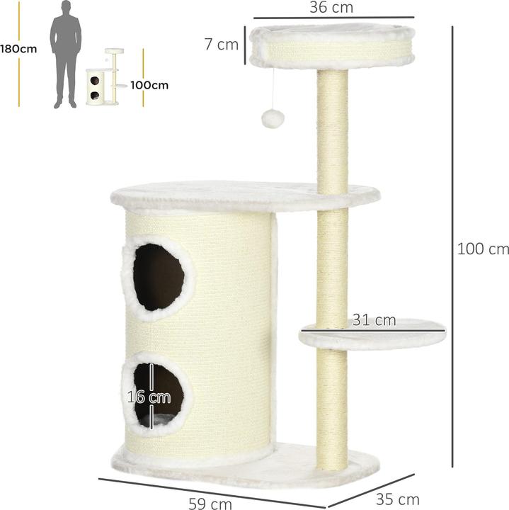 Image du produit PawHut Arbre à chat avec tonneau à griffer (100 cm, Blanc crème)