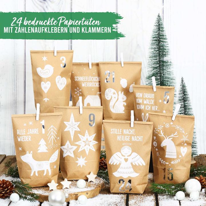 Immagine prodotto Papierdrachen Calendario dell'Avvento craft set 24 sacchetti stampati (marrone)