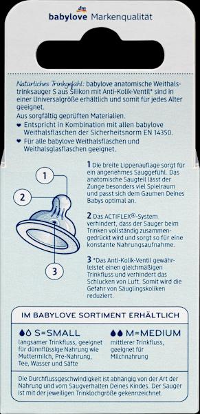Produktbild dm babylove Ventilsauger Weithals Silikon, Gr. S, von Geburt an, anatomisch, Universalgrösse