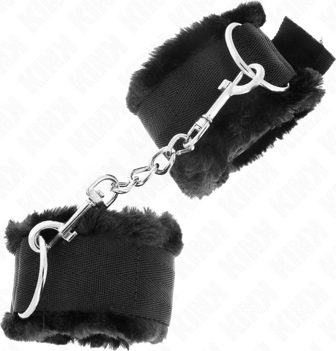 Kink FUR LINTERED Wrist Cuffs BLACK ADJUSTABLE 17-31 CM X 7 CM