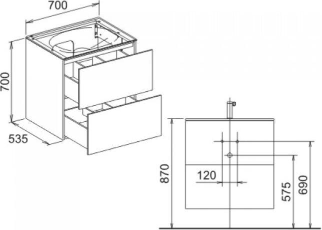 Produktbild Keuco Edition 11 Waschtischunterschrank 31342, 2 Frontauszüge, mit LED-Innenbeleuchtung, 700 x 700