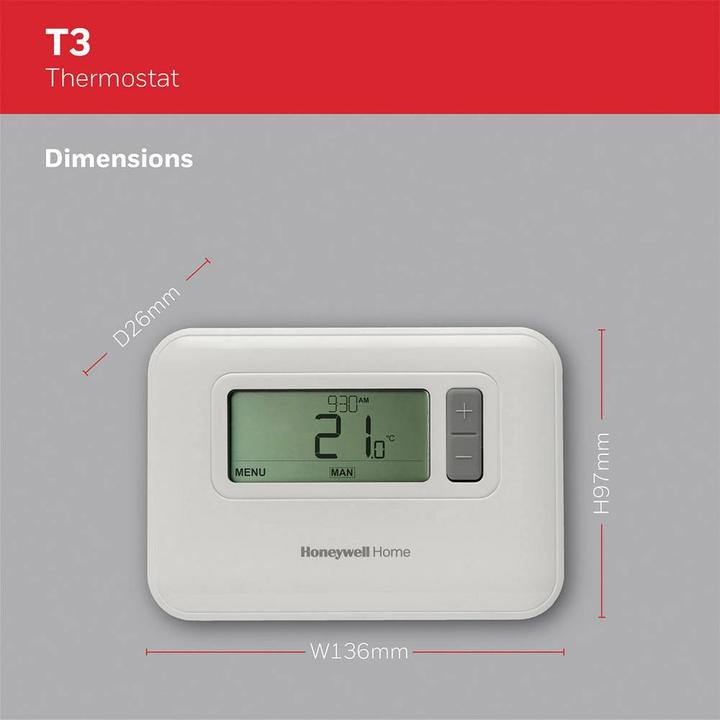 Image du produit Honeywell Thermostat d'ambiance T3 7 jours stat, programmable, câblé
