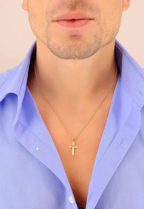 Actual product image Muau Pendant cross yellow gold 750, 25x12mm (Satin-finished with fantasy cross cut)