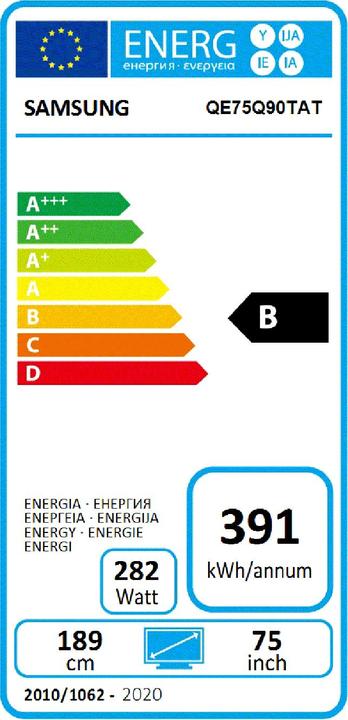 Energie-Label Samsung QE75Q90T (75", QLED, 4K, 2020)