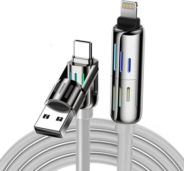 Immagine prodotto BlitzWolf Cavo 4w1 USB-C/USB-A do USB-C/Lightning BW-HDC6 1,2 m 240W RGB (szary) (1.20 m, USB 4.0)