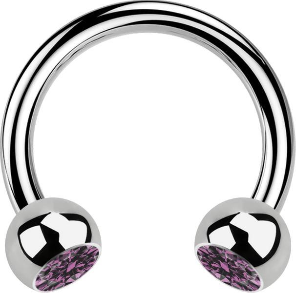 Star Piercing Micro Circular Barbell silber mit zwei Kugeln Kristall hellviolett (ohne Messing, Titan G23)