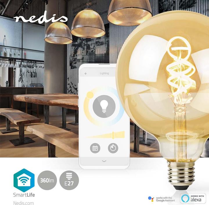 Actual product image Nedis WIFILRT10G125 Smartlife LED Filament Lamp WLAN E27 360 lm 4.9 W Warm to Cool White 1800 - 650 (E27, 4.90 W, 360 lm, 1 x, G)