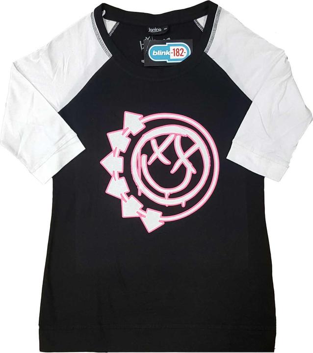 Blink 182 Six Arrow Smiling Face (Black, White Raglan (Girlie)