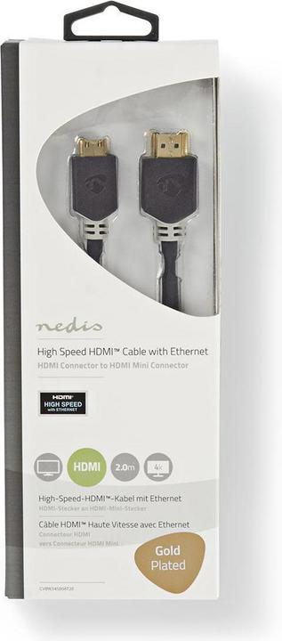 Actual product image Nedis High Speed??HDMI T Cable with Ethernet HDMIT Male HDMIT Mini Male 4K@60Hz 18 Gbps 2.00 m (2 m, HDMI)