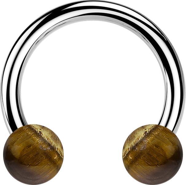Star Piercing Micro Circular Barbell Innengewinde silber mit zwei Kugeln Tigerauge Stein (ohne Messing, Chirurgenstahl 316L, Mineralisch)