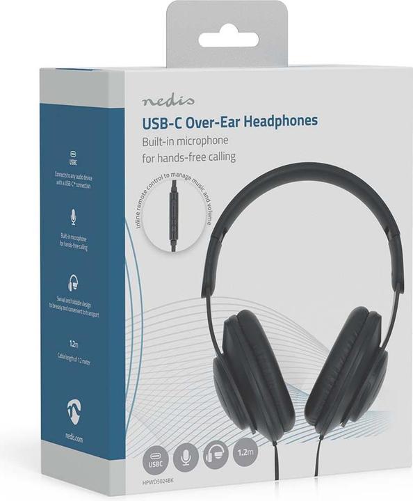 Actual product image Nedis Over-Ear Headphones Wired | Cable length: 1.20 m | Volume control | Black (Cable)