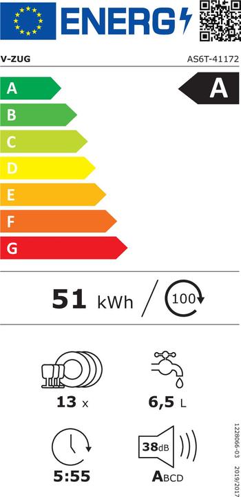 Energie-Label V-Zug Geschirrspüler AdoraSpülen V6000 VG