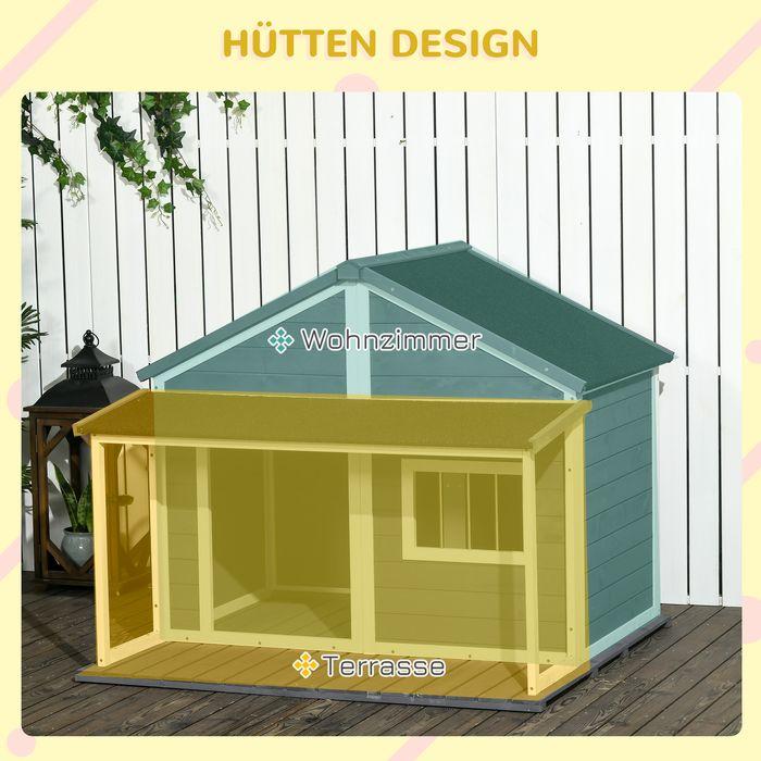 Produktbild Swisshandel24 Hundehütte aus Massivholz Kleintierhaus Hundehaus mit Terrasse Asphaltdach Outdoor wetterfeste Hütte (Hundehütte)