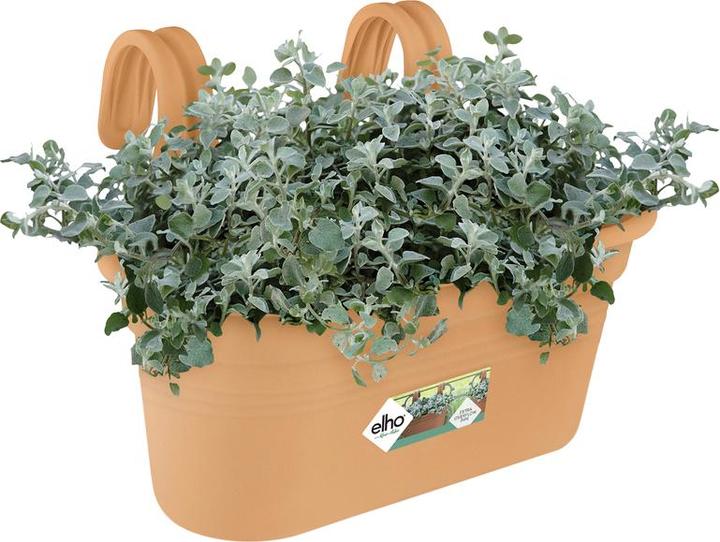 Actual product image Elho Easy Hanger Green Basics balcony box, oval, 26x36x25.7 cm, made of plastic in terracotta (26.20 cm)