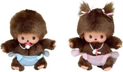Actual product image Monchhichi Sekiguchi 235370 Original Bebichhichi boy, made of brown plush, with blue diaper, approx. 15 cm (20 cm)