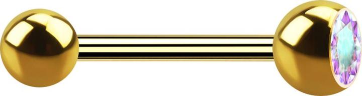 Produktbild Star Piercing Barbell vergoldet mit Kugel und Kugel Kristall multicolor (Chirurgenstahl 316L)