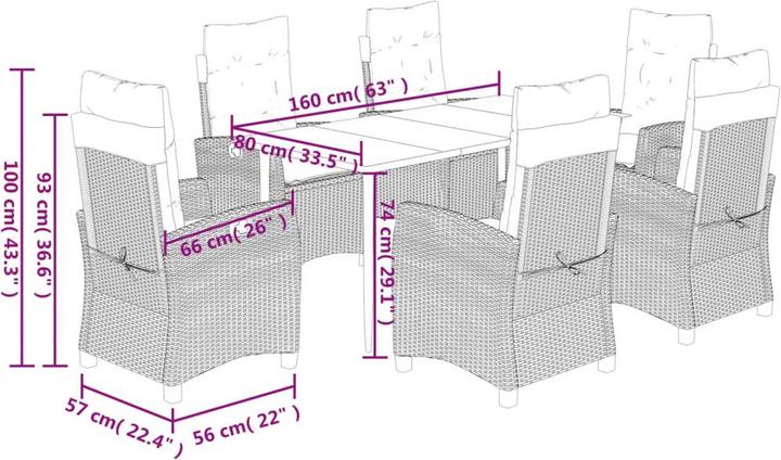 Actual product image VidaXL Garden furniture dining set garden set seating group 7pcs light grey poly rattan (80 cm)