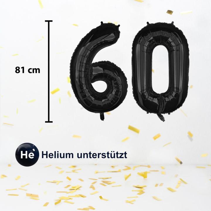 Image du produit Hermex Ballon en plastique Nombre 60 Noir Ballon numéroté Ballon à hélium 81cm