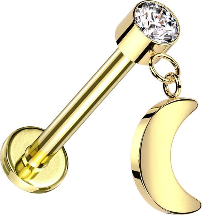 Immagine prodotto Star Piercing Micro labret filo interno cilindro placcato oro cristallo placcato argento ciondolo luna placcato (senza ottone, Titanio G23)