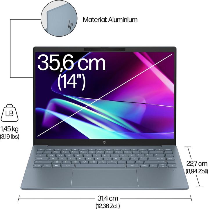 Image du produit HP Pavilion Plus 14-ew1152ng 14" WQXGA IPS 120Hz, Intel Core Ultra 5 125H, 16GB RAM, 512GB SSD, Wind (14", 16 Go, 512 Go, DE)