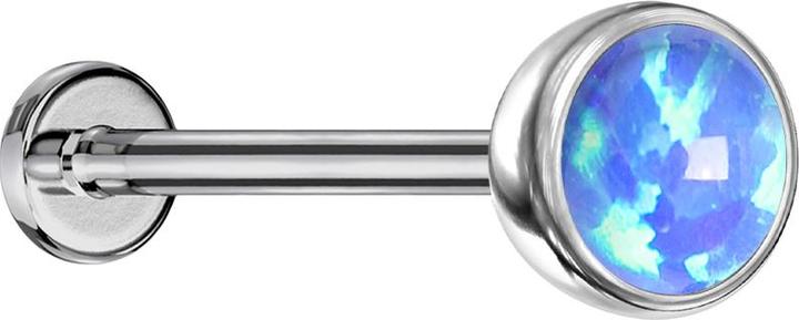 Star Piercing Micro Threadless Labret silber Halbkugel mit Opal blau (ohne Messing, Titan G23)