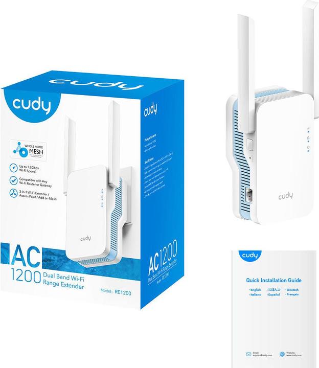 Immagine prodotto Cudy Amplificatore di segnale Wi-Fi RE1200 (867 Mbit/s, 300 Mbit/s)