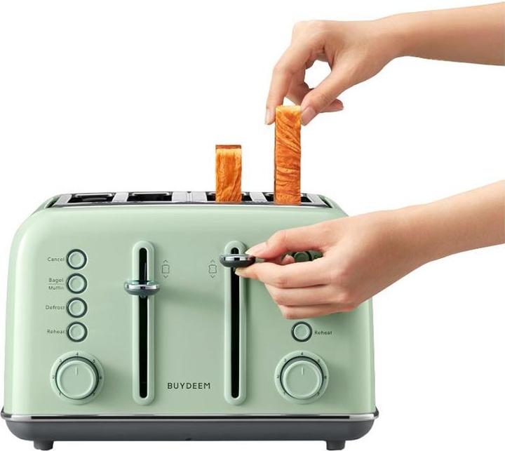 Actual product image Buydeem Toster 4 Slice Toaster, model DT640E, color Cozy Greenish, EU (EU plug)