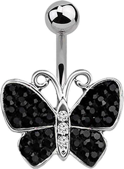 Star Piercing Banane silber Schmetterling schwarz (ohne Messing, Chirurgenstahl 316L)