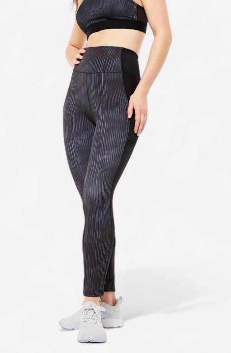Produktbild Domyos Leggings Damen mit Smartphonetasche - FTI 120 grau/schwarz bedruckt (S)