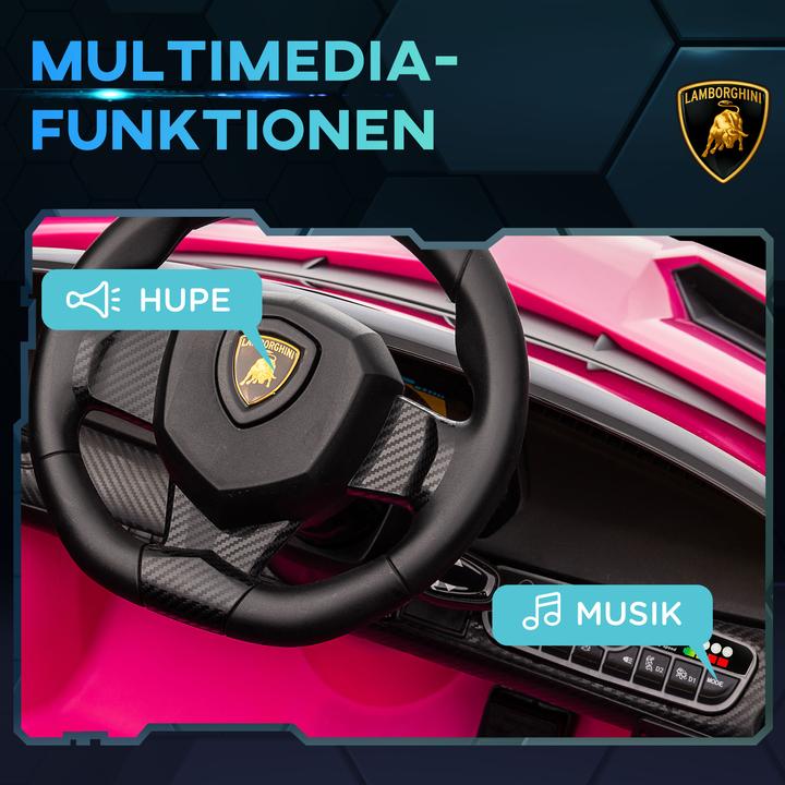 Immagine prodotto Swisshandel24 Lamborghini Kinderauto, pink, Fernbedienung, Bluetooth, 30kg Belastbarkeit (12 V)