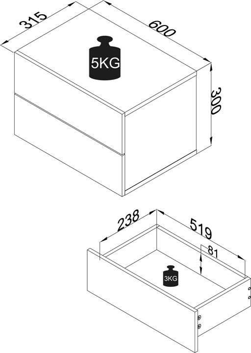 Produktbild VCM Holz Wandschublade Nachtschrank Wandboard Schublade Konsole Nachttisch Usal L 60 cm (60 x 32 x 32 cm)