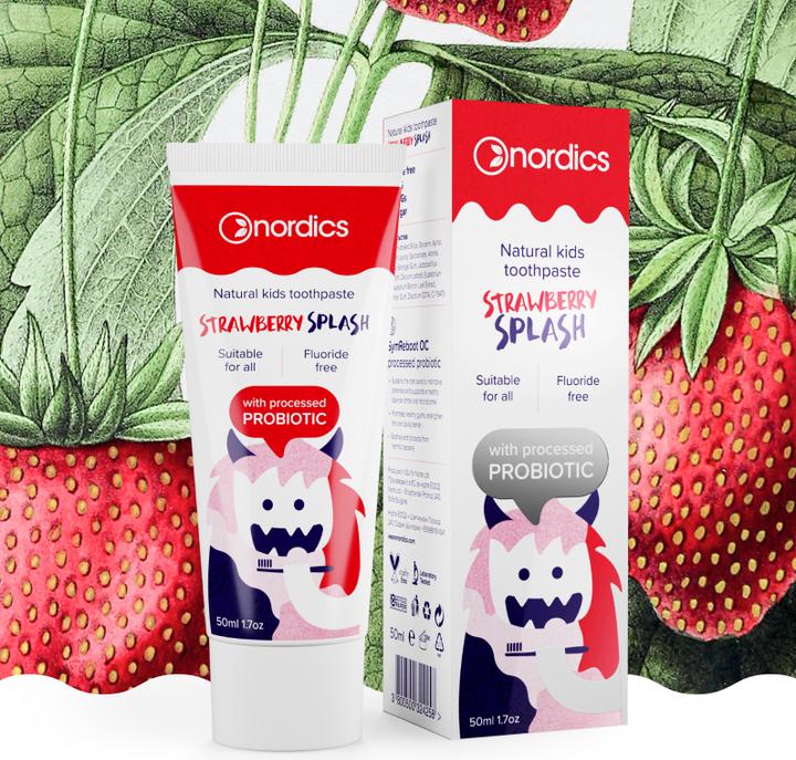 Produktbild Nordics Zahnpasta Kids Strawberry Splasch probiotisch ohne Fluor (50 ml)