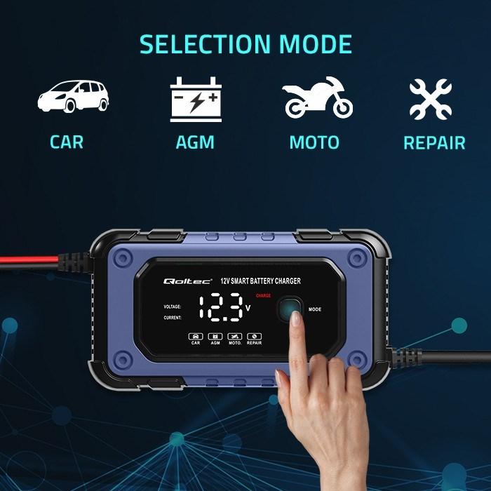 Actual product image Qoltec Prostownik do akumulatora z funkcją naprawy | Inteligentna mikroprocesowa ładowarka| 12V | (12V, 6 A)