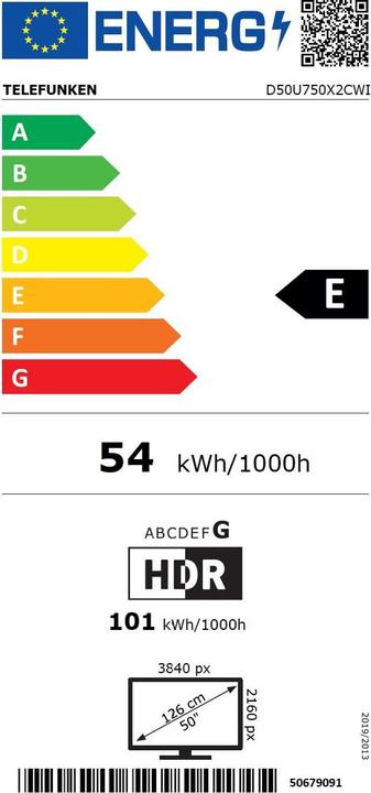 Label énergétique Telefunken D50U750X2CWI (50", LED, 4K, 2024)