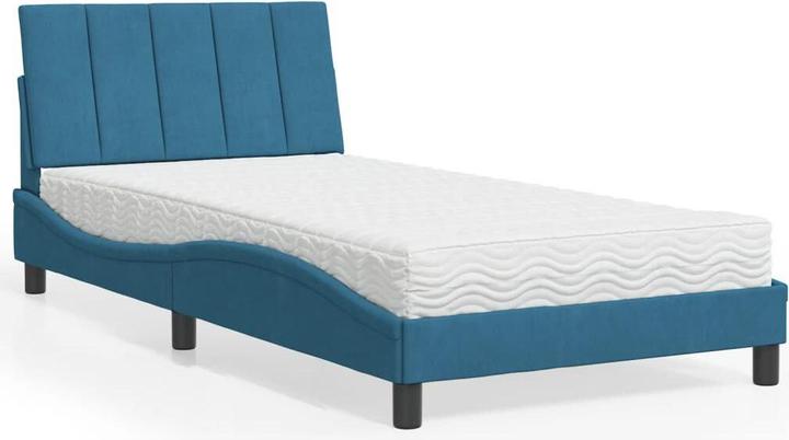 Actual product image VidaXL Bed Upholstered bed Bed frame Single bed with mattress Blue 100x200cm Velvet (100 x 200 cm)