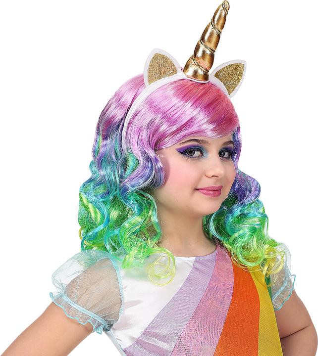 Immagine prodotto Magni Widmann 46935 - Parrucca unicorno per bambini, colorata, cerchietto con corno e orecchie, motto