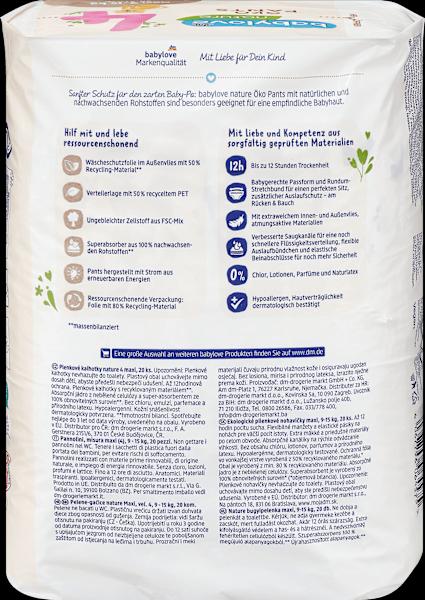 Valori nutrizionali e ingredienti dm babylove nature Pants (Dimensione 4, Pacco trasportabile, 20 Pezzo/i)