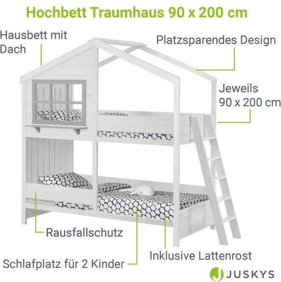 Produktbild Juskys Kinder Hochbett Traumhaus mit Dach & Leiter (90 x 200 cm)