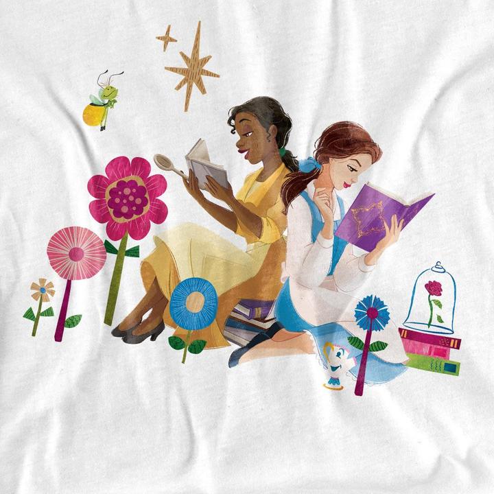 Actual product image Disney Princess Unisex Adult Love To Read Tiana & Belle T-Shirt (XXL)