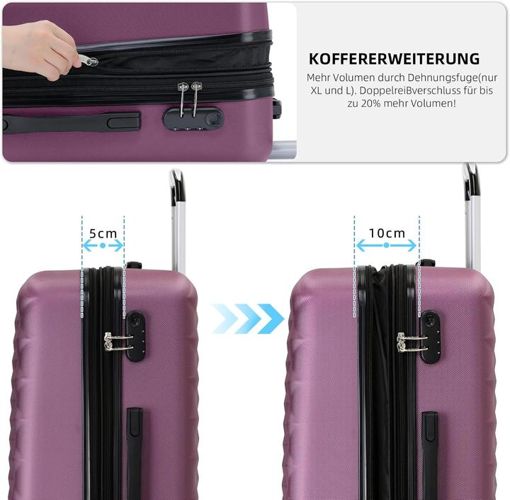 Immagine prodotto Beibye 3-teiliges Hartschalen-Kofferset (115 l, Bagaglio a mano (fino a 50 litri), M (50 - 90l), L (90 - 115l))