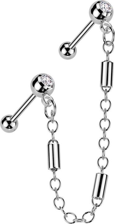 Star Piercing Micro Barbell silber mit Kugel und Kugeln Kristall silber Verbindungskette drei Balken (Chirurgenstahl 316L, Messing)