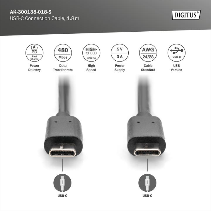 Produktbild Digitus Usb Typ C – USB Typ C (1.80 m, USB 2.0)
