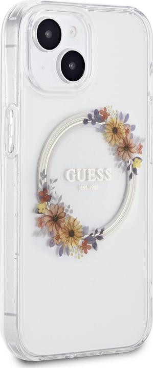 Productafbeelding Guess GUHMP15SHFWFCT iPhone 15 / 14 / 13 6,1" transparante hardcase IML Bloemen Krans MagSafe (Apple iPhone 15)
