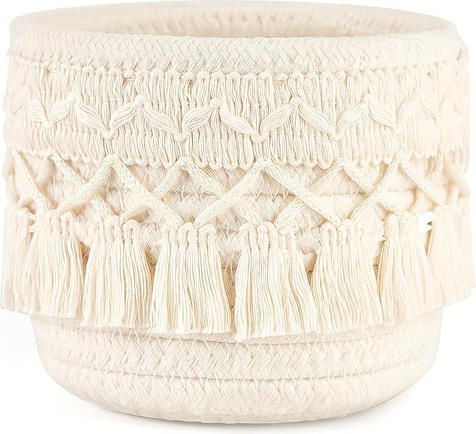 Actual product image Alopini 1pc Handmade Boho Chic Makeup Brush Holder - Wicker Cosmetic Storage Basket with Brushes