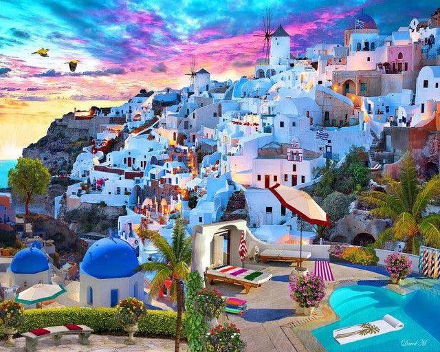 Immagine prodotto Figured'Art Malen nach Zahlen Santorini auf Keilrahmen gespannt