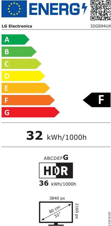 Energy Label LG Dis 32 32GS94UX-B (3840 x 2160 Pixels, 31.46")